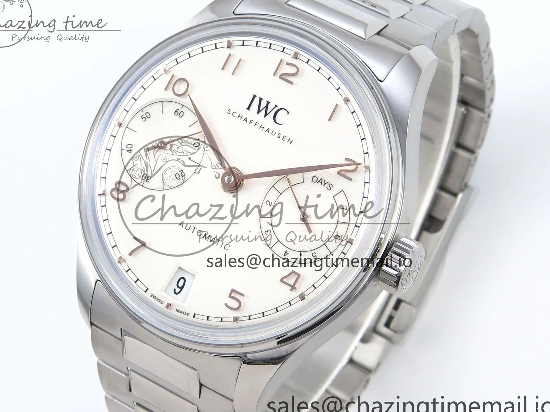 MIROTIME 0522 Portugieser Auto IWC0562A APSF 1:1 Best Edition White RG Dial on SS Bracelet A Unique 6991